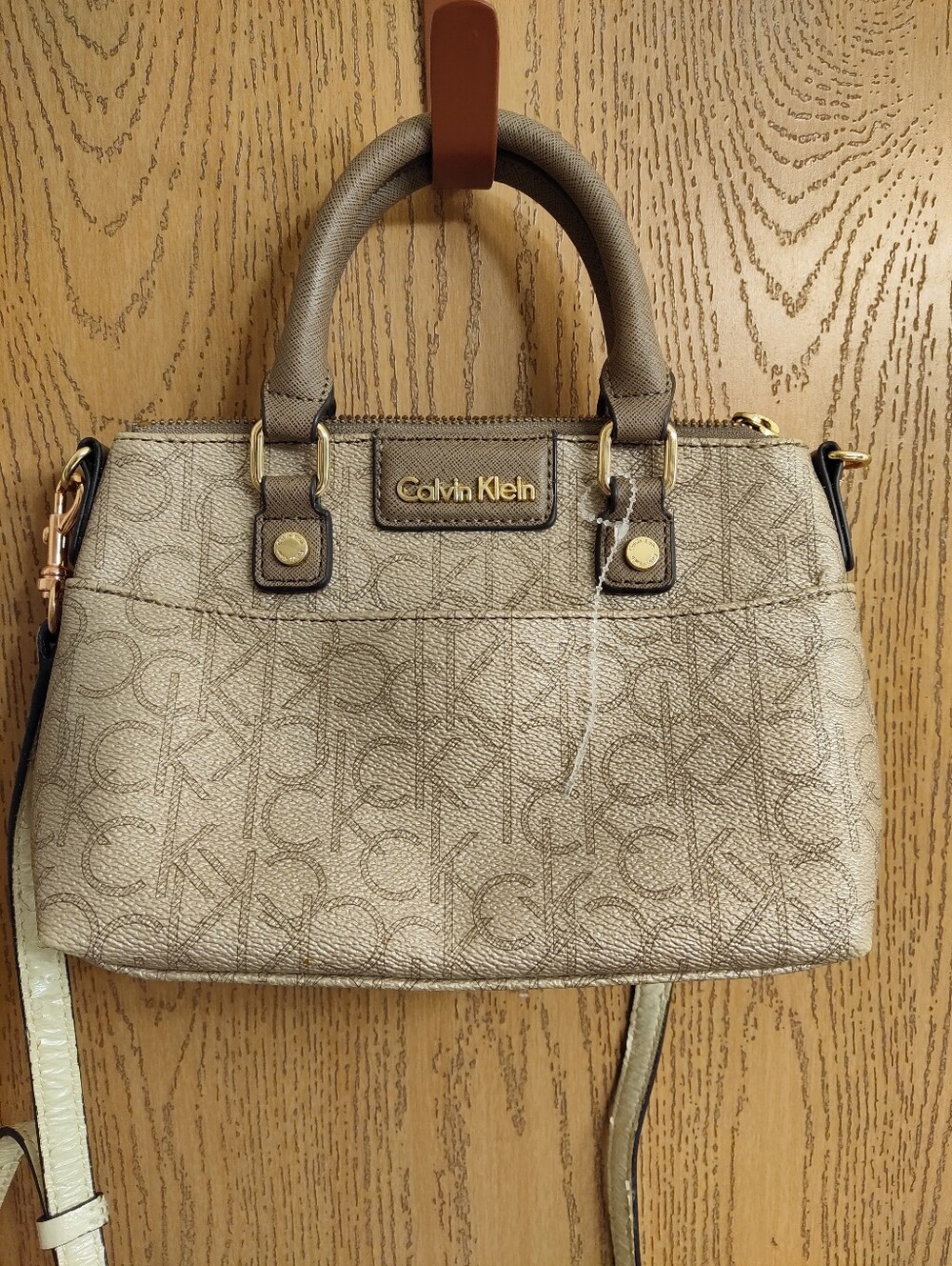 Calvin Klein Metallic Taupe Monogram Satchel